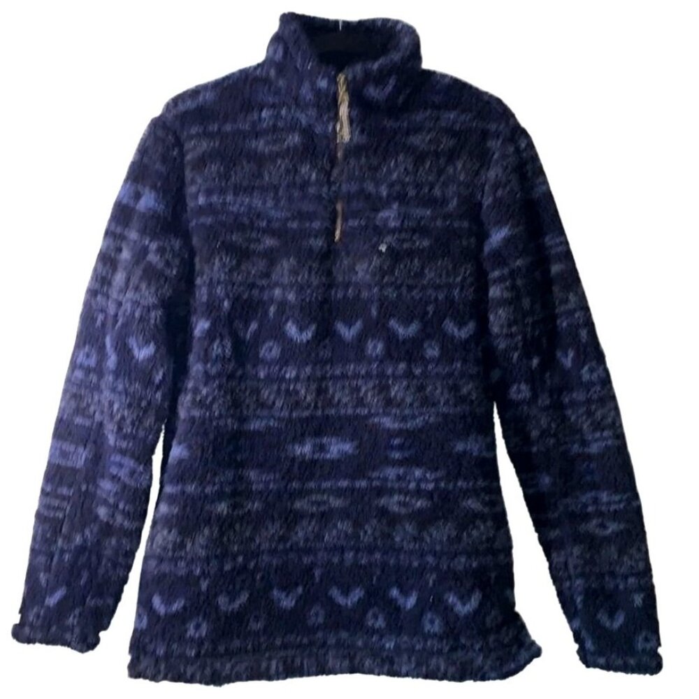 Alpine Sherpa Womens Small Fleece Pullover With 1/4 Zip Navy & Black Fair Isle P